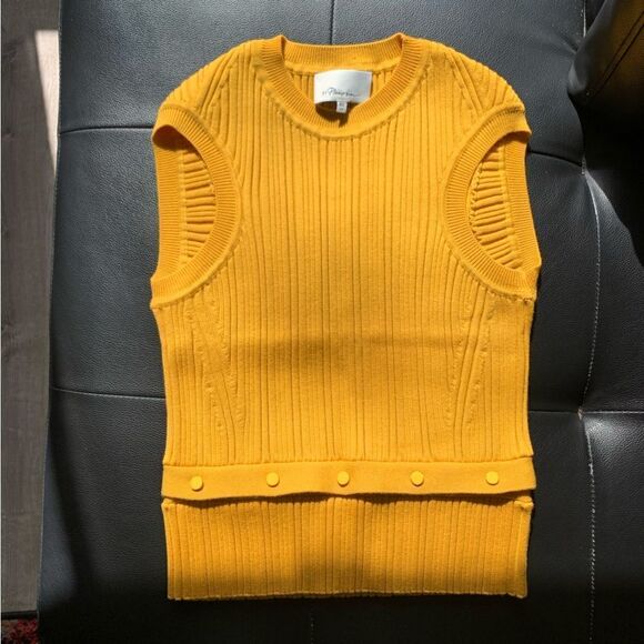 3.1 PHILLIP LIM GOLD RIBBED SLEEVELESS SWEATER - Picture 3 of 7